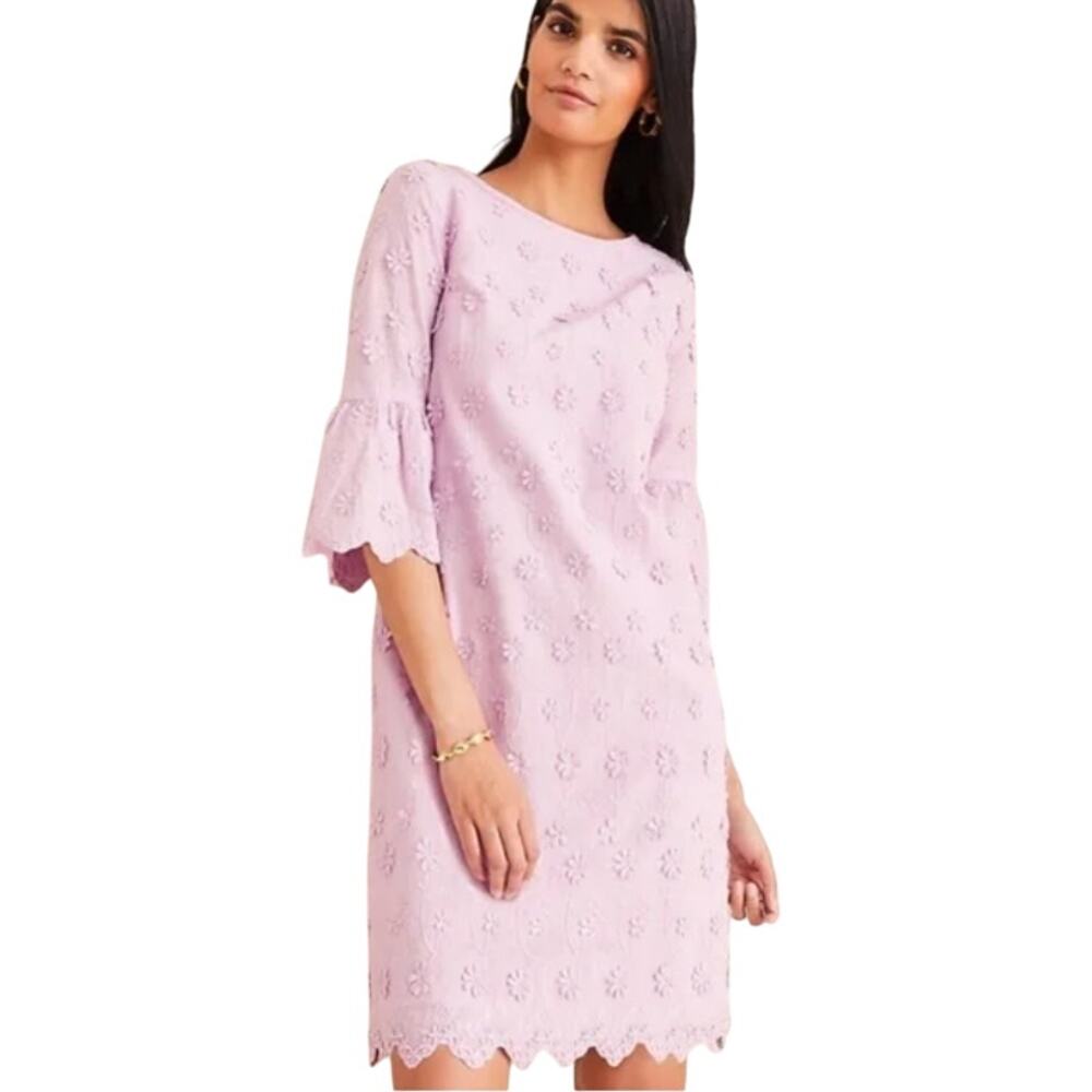 Ann Taylor Floral Embroidered Shift Dress - Size 12 - Lavender - 3D Flowers